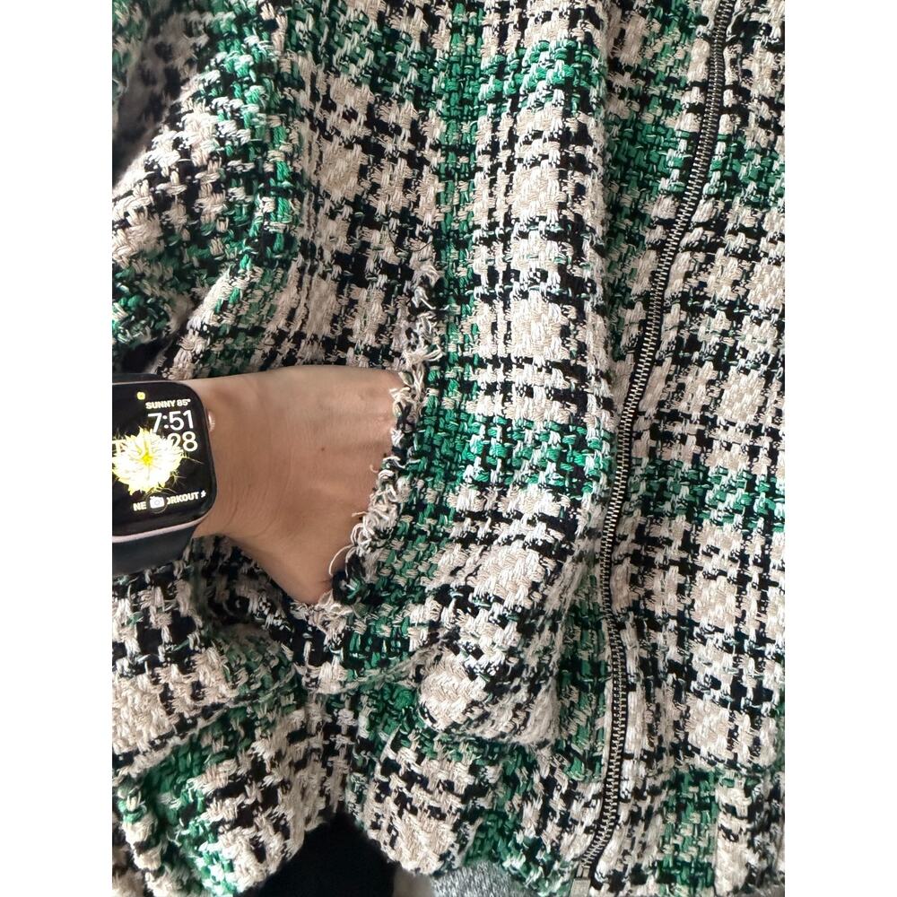 ZARA Women Tweed Plaid Bomber Jacket Zip Front Sz L Old Money Preppy Academia - Picture 6 of 13